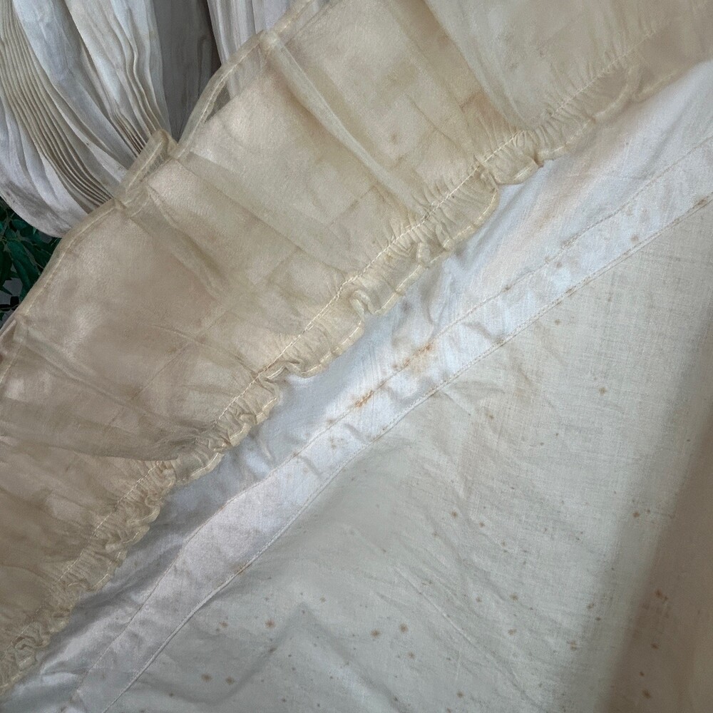 Antique Victorian Ivory Dress Mesh Lace Sequins Distressed Damaged As Is - Picture 4 of 16